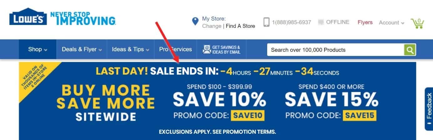 Screenshot of a countdown timer on an e-commerce site pushing for urgency