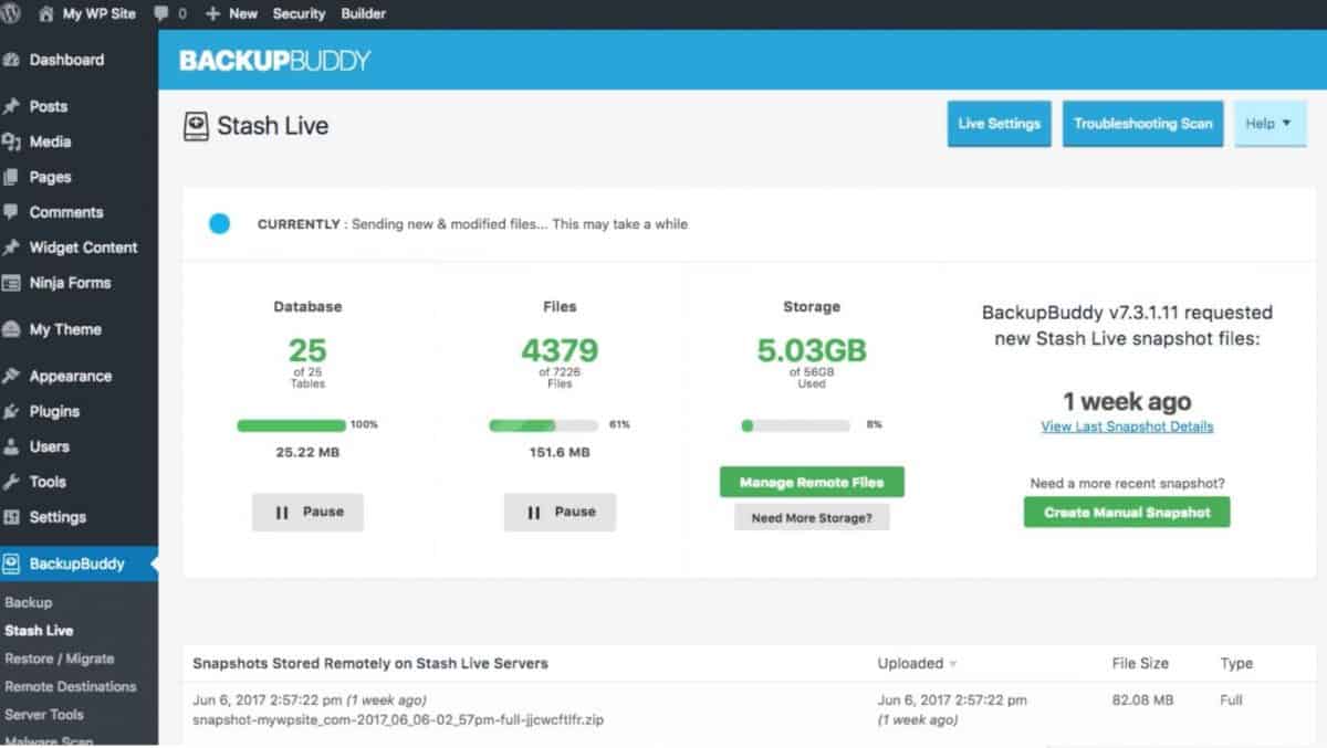 BackupBuddy dashboard