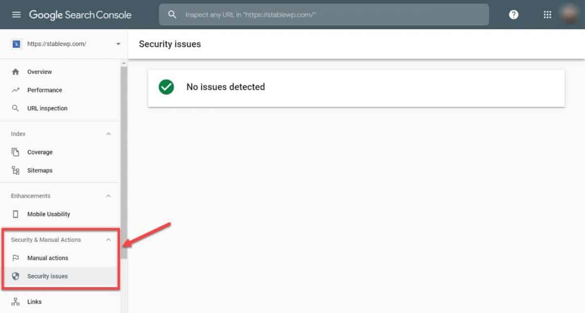 Google Search Console security issues report